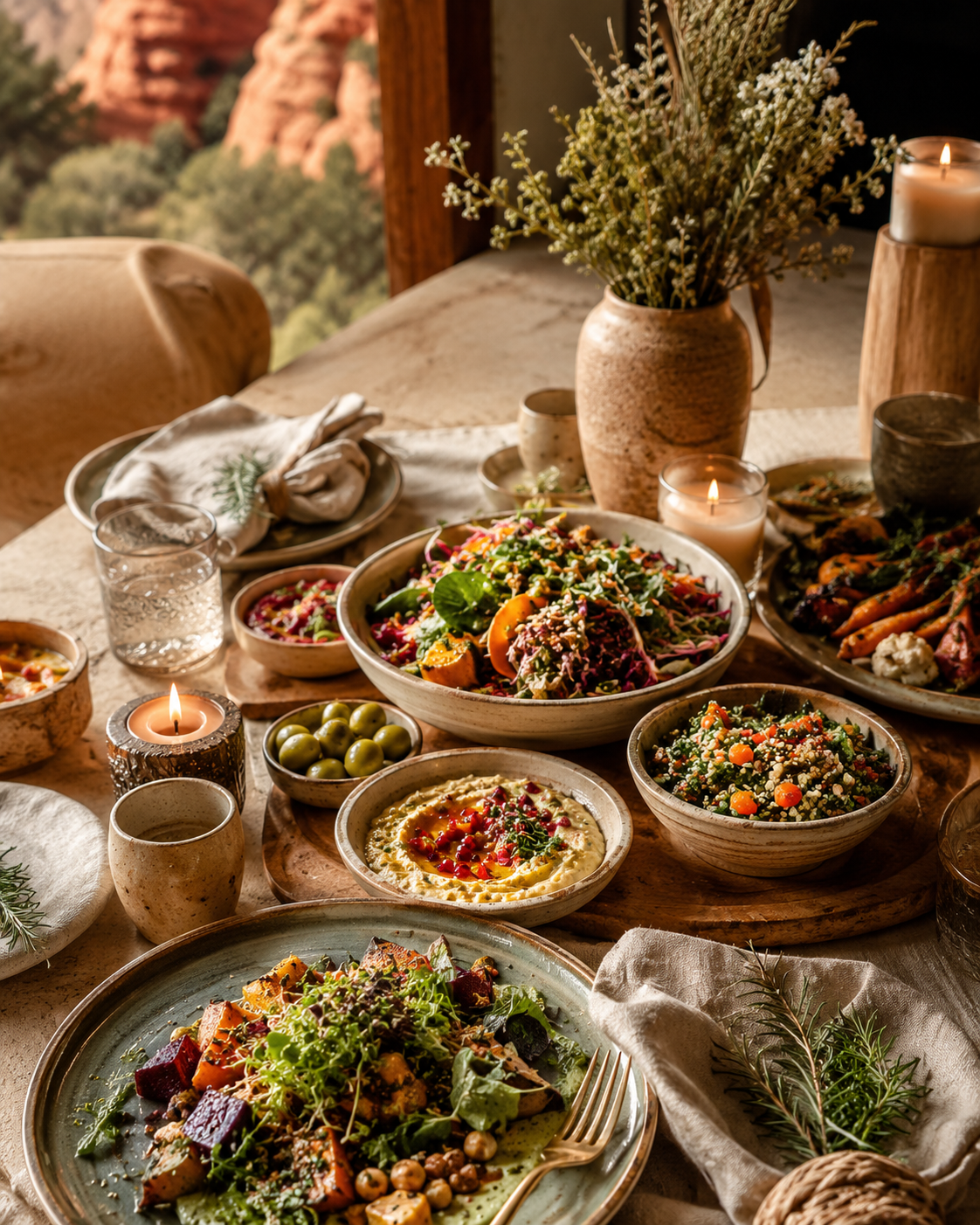 A beautiful, nourishing retreat table setting