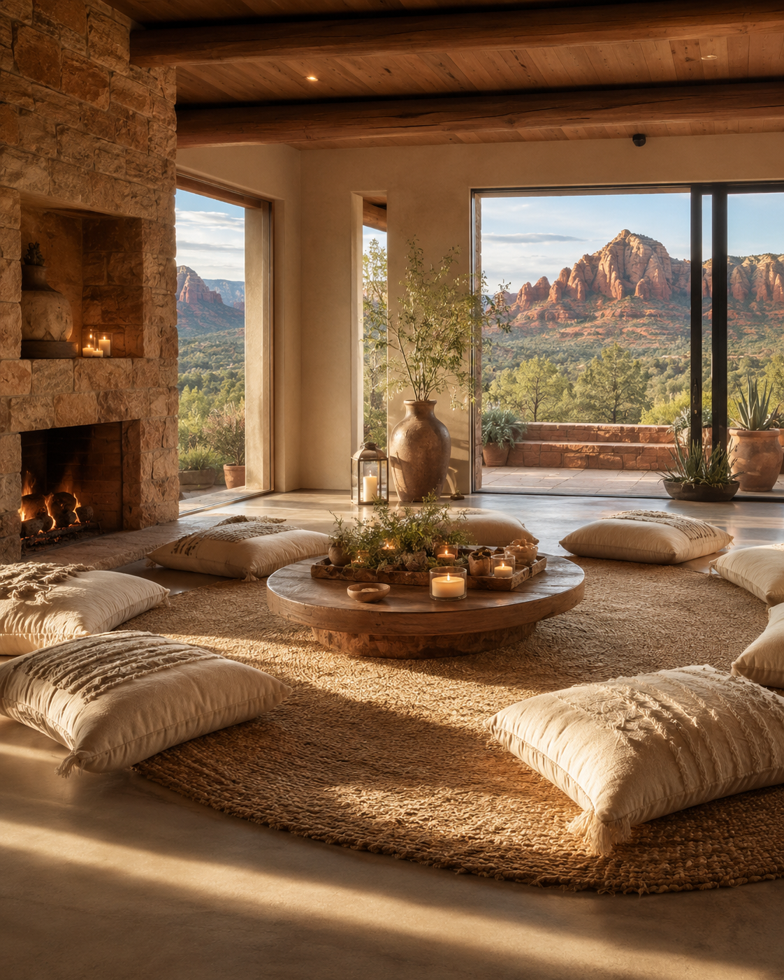 A calm, sacred retreat interior in Sedona