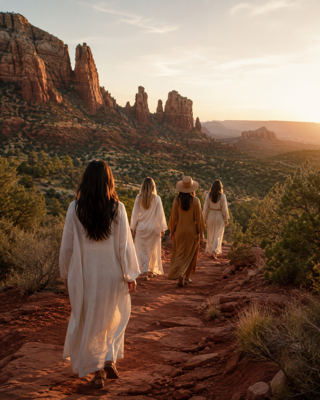 Women walking through the Sedona red rock landscape