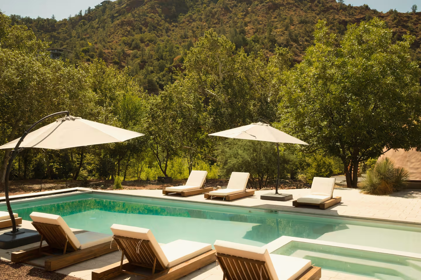 The private pool and outdoor space at the retreat home